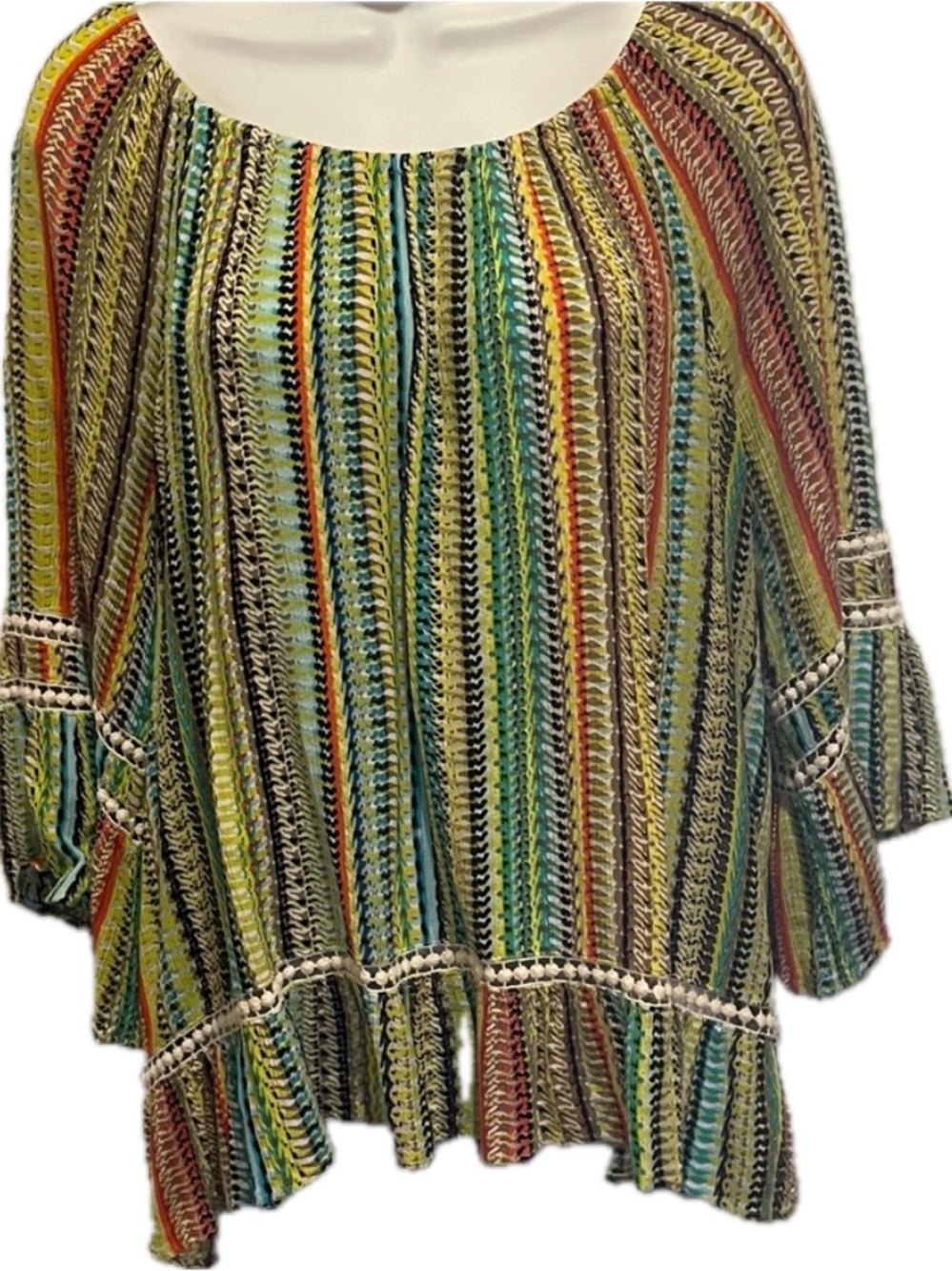 JohnPaulRichard Green and Yellow Ruffled Blouse